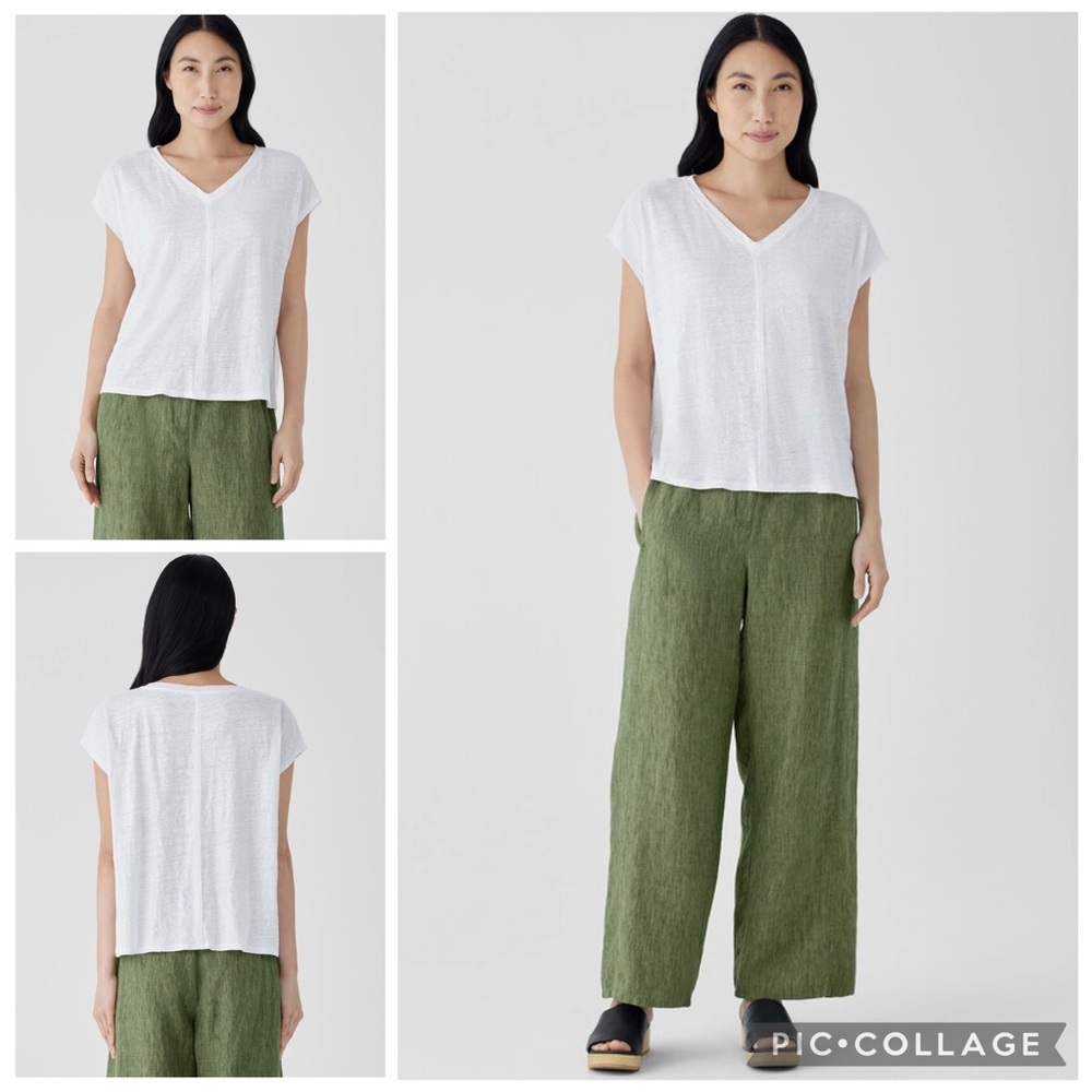 Eileen Fisher Organic Linen Jersey V-Neck Tee Women’s size Large